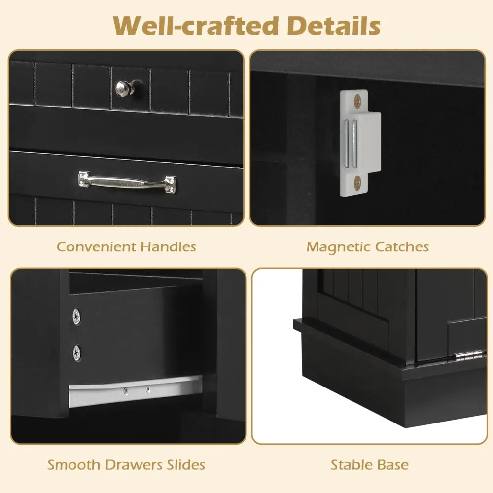 Kitchen Tilt Out Trash Cabinet with 2 Drawers and Adjustable Shelf-Black - Black - Sideboards Cabinets & Buffets