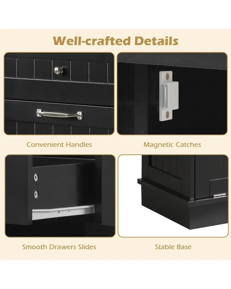 Kitchen Tilt Out Trash Cabinet with 2 Drawers and Adjustable Shelf-Black - Black - Sideboards Cabinets & Buffets