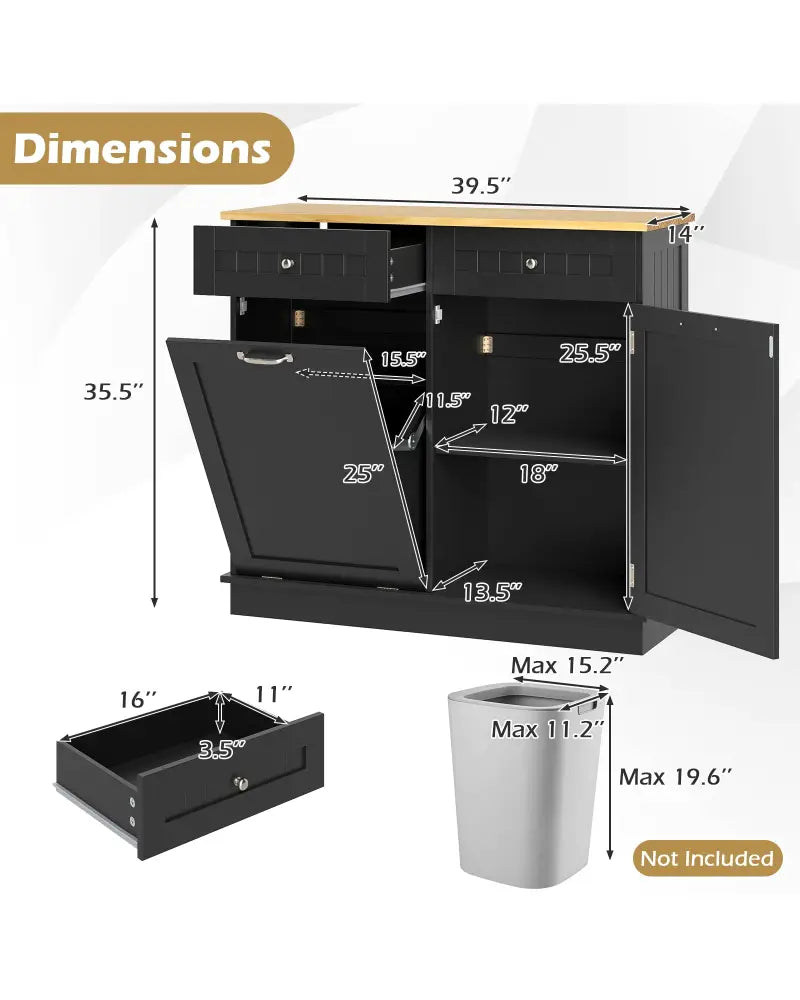 Kitchen Tilt Out Trash Cabinet with 2 Drawers and Adjustable Shelf-Black - Black - Sideboards Cabinets & Buffets