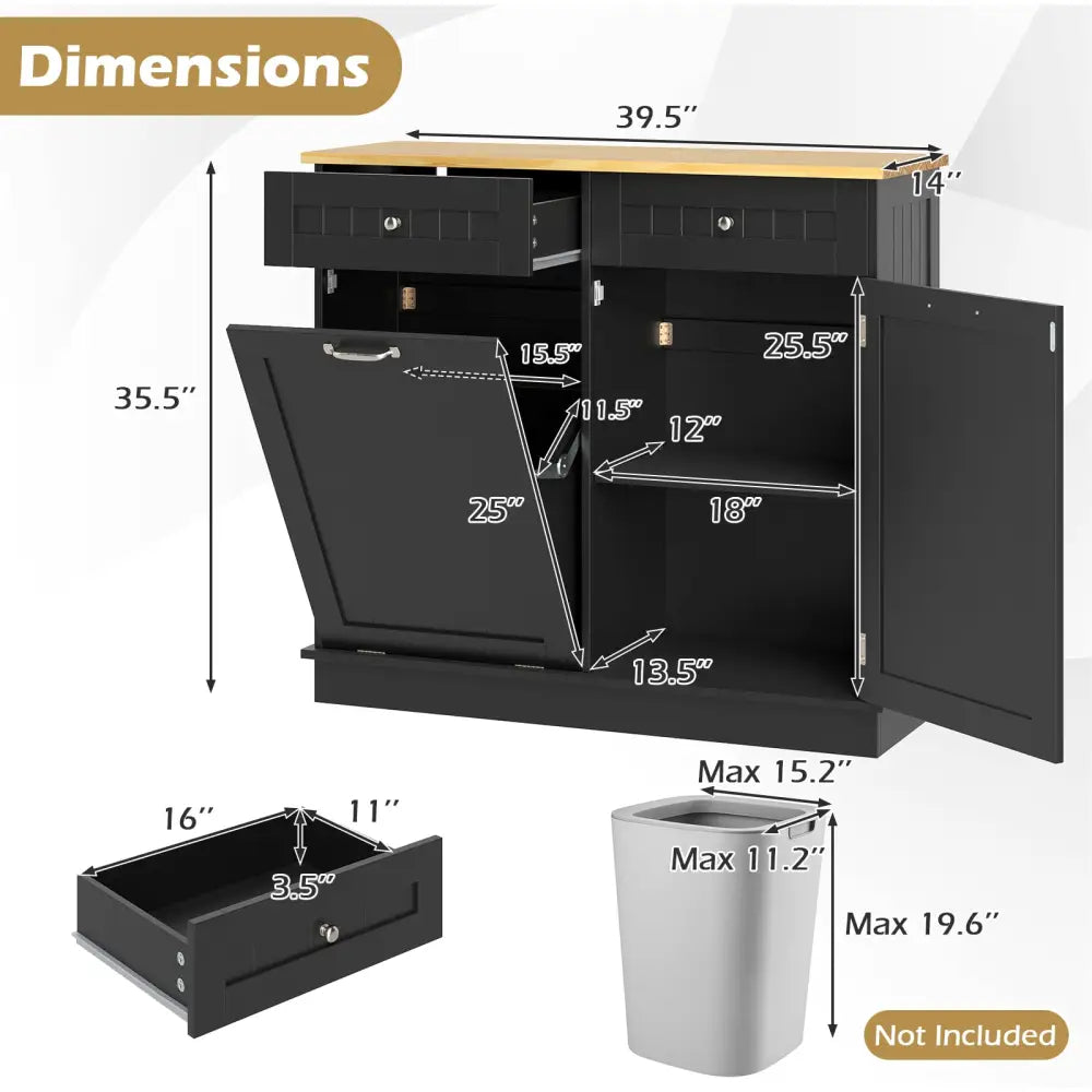 Kitchen Tilt Out Trash Cabinet with 2 Drawers and Adjustable Shelf-Black - Black - Sideboards Cabinets & Buffets