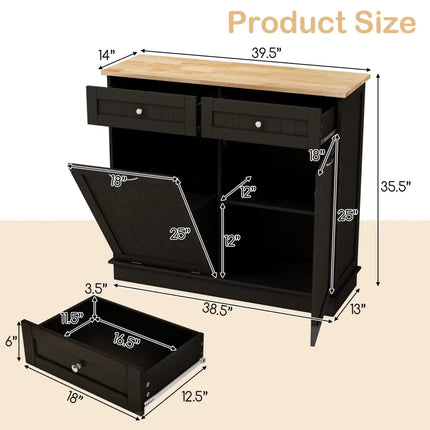 Kitchen Tilt Out Trash Cabinet with 2 Drawers and Adjustable Shelf-Brown - Brown - Sideboards Cabinets & Buffets