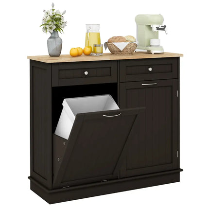 Kitchen Tilt Out Trash Cabinet with 2 Drawers and Adjustable Shelf-Brown - Brown - Sideboards Cabinets & Buffets