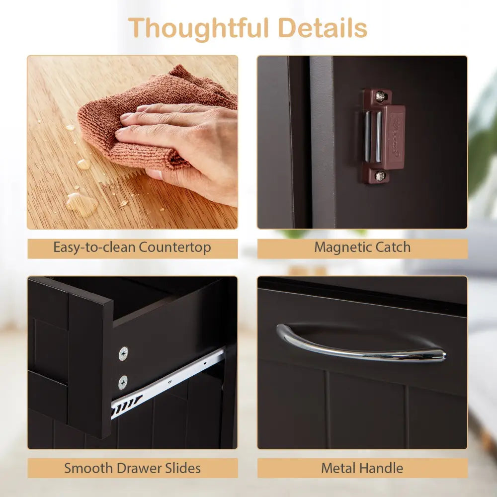 Kitchen Tilt Out Trash Cabinet with 2 Drawers and Adjustable Shelf-Brown - Brown - Sideboards Cabinets & Buffets