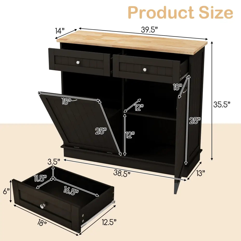 Kitchen Tilt Out Trash Cabinet with 2 Drawers and Adjustable Shelf-Brown - Brown - Sideboards Cabinets & Buffets