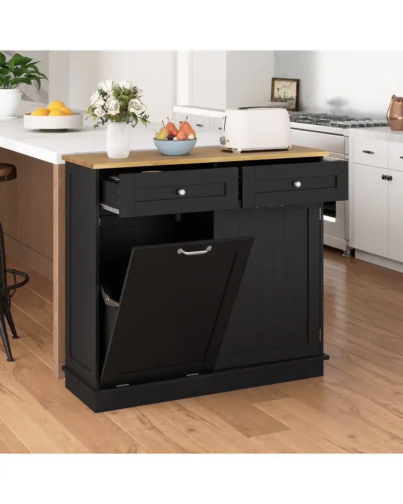 Kitchen Tilt Out Trash Cabinet with 2 Drawers and Adjustable Shelf-Black - Black - Sideboards Cabinets & Buffets