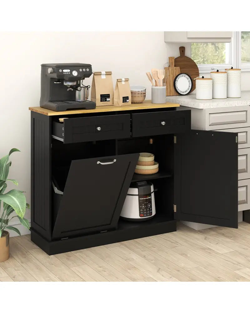 Kitchen Tilt Out Trash Cabinet with 2 Drawers and Adjustable Shelf-Black - Black - Sideboards Cabinets & Buffets