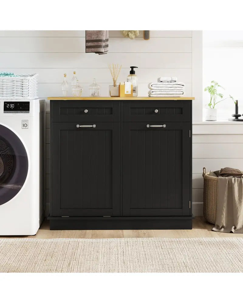 Kitchen Tilt Out Trash Cabinet with 2 Drawers and Adjustable Shelf-Black - Black - Sideboards Cabinets & Buffets