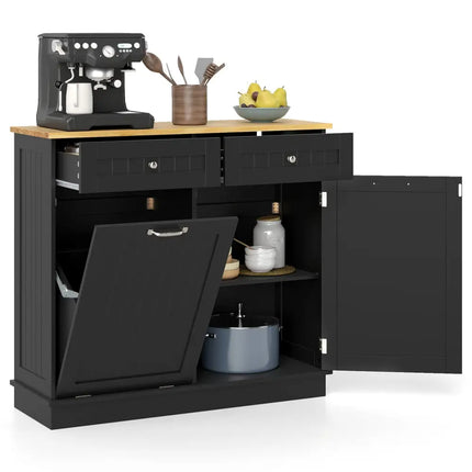 Kitchen Tilt Out Trash Cabinet with 2 Drawers and Adjustable Shelf-Black - Black - Sideboards Cabinets & Buffets