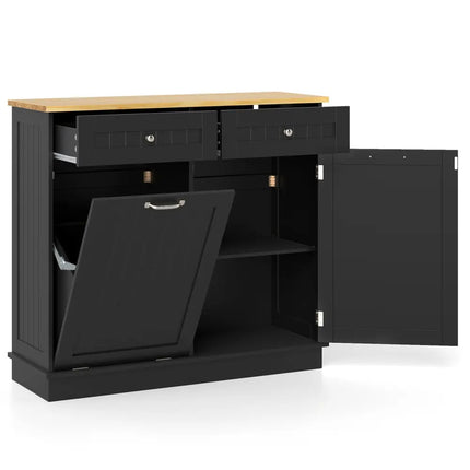 Kitchen Tilt Out Trash Cabinet with 2 Drawers and Adjustable Shelf-Black - Black - Sideboards Cabinets & Buffets