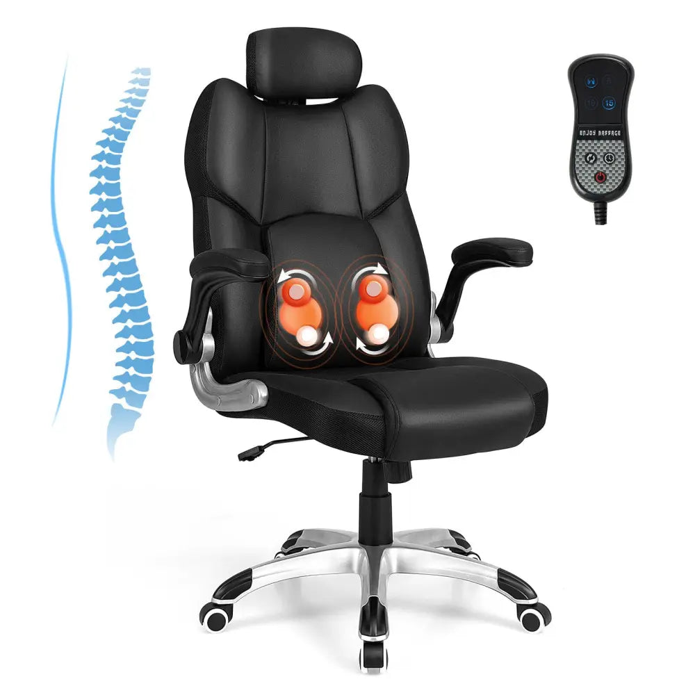 Kneading Massage Office Chair with Adjustable Headrest-Black - Black - Executive Chairs