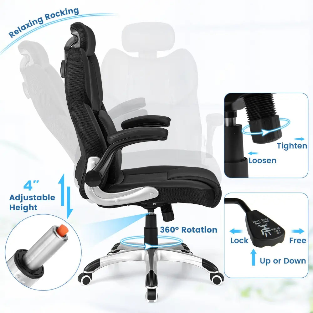Kneading Massage Office Chair with Adjustable Headrest-Black - Black - Executive Chairs