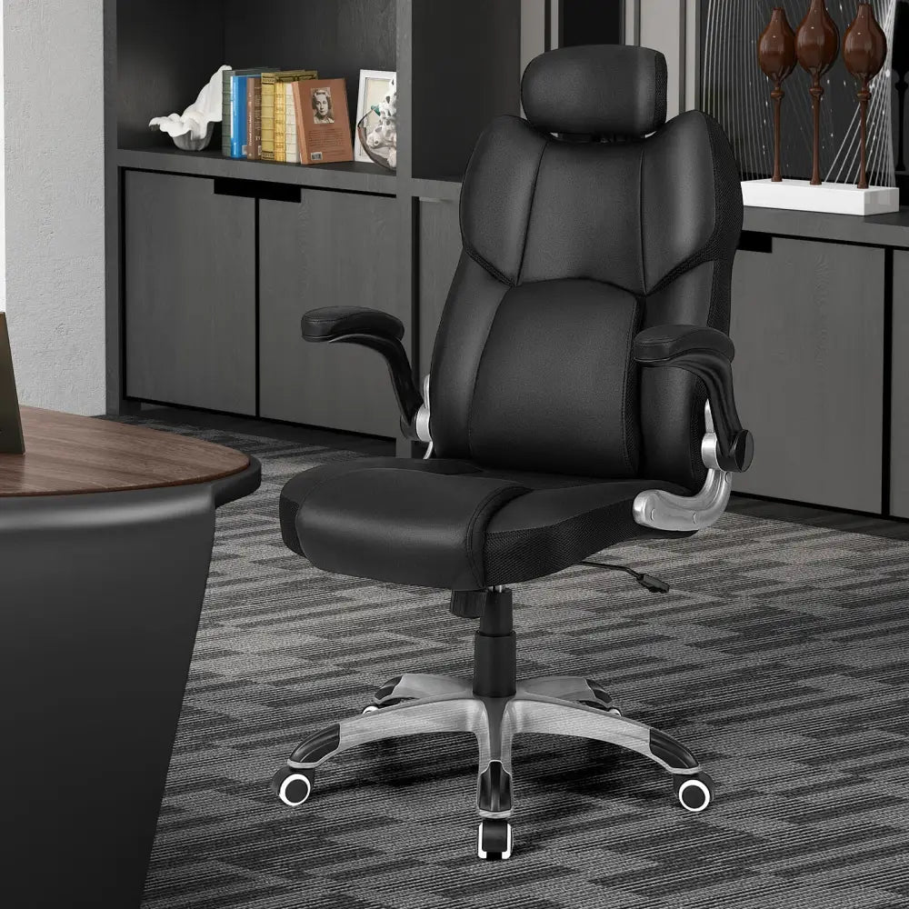 Kneading Massage Office Chair with Adjustable Headrest-Black - Black - Executive Chairs
