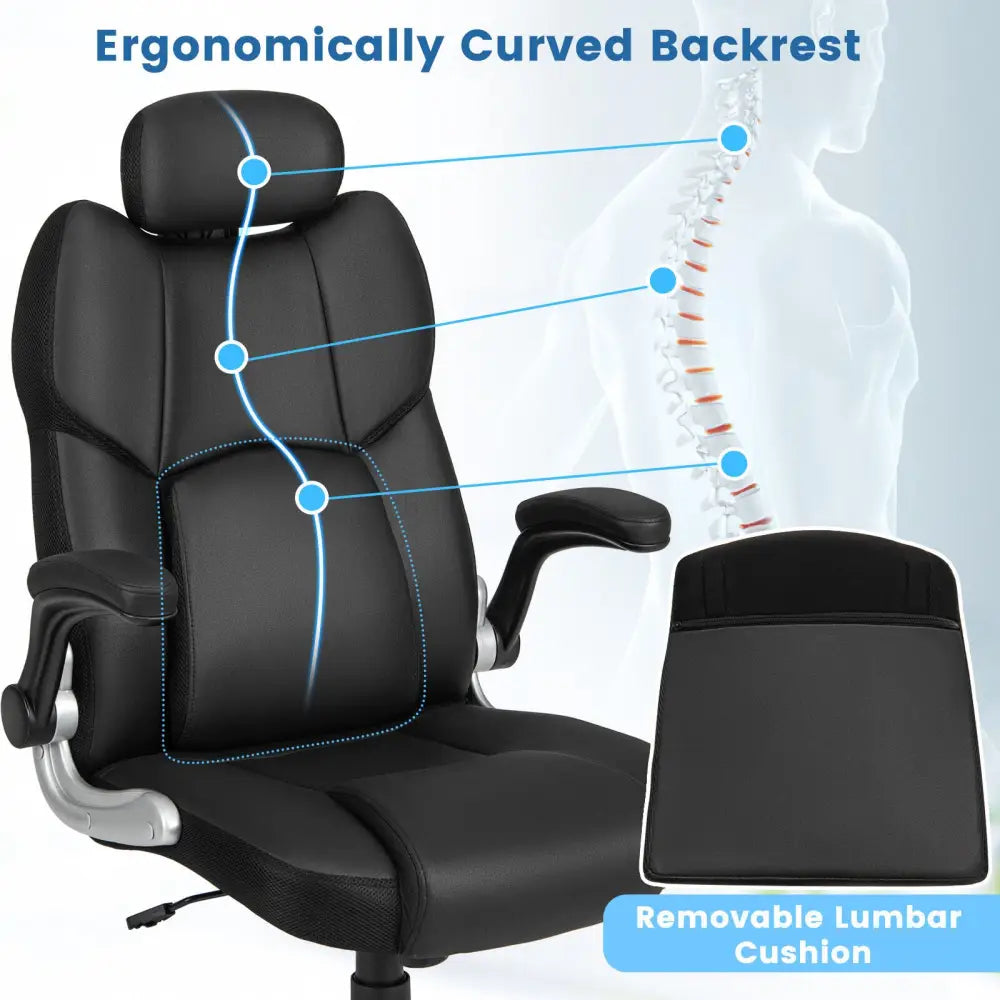 Kneading Massage Office Chair with Adjustable Headrest-Black - Black - Executive Chairs