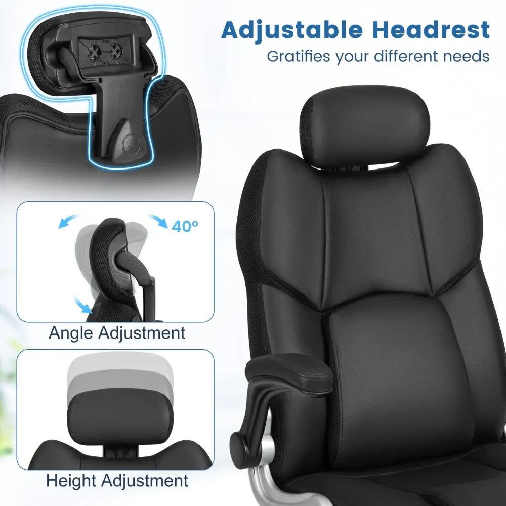 Kneading Massage Office Chair with Adjustable Headrest-Black - Black - Executive Chairs