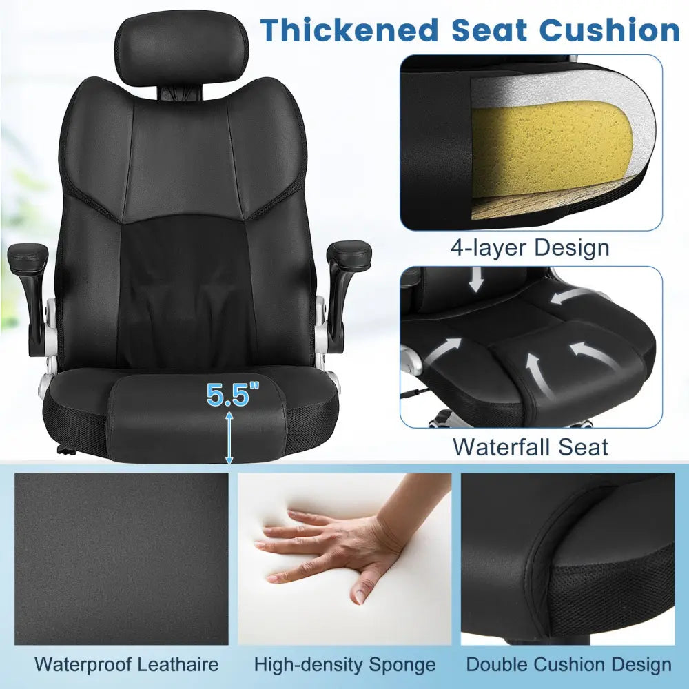 Kneading Massage Office Chair with Adjustable Headrest-Black - Black - Executive Chairs