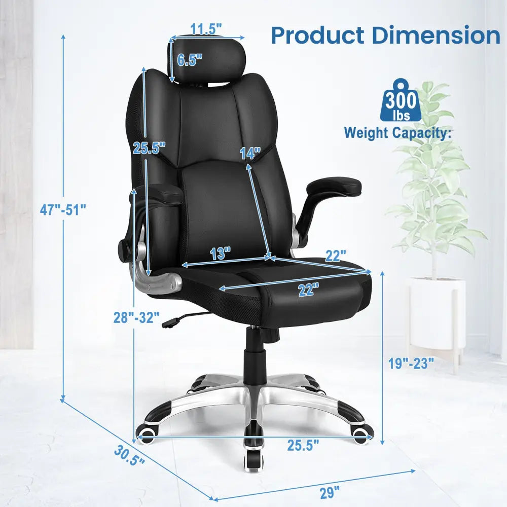 Kneading Massage Office Chair with Adjustable Headrest-Black - Black - Executive Chairs