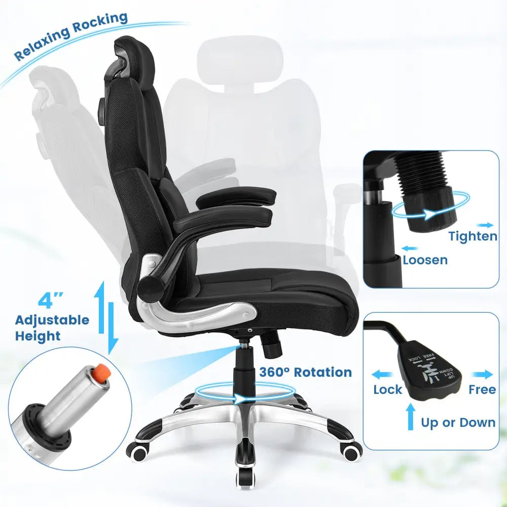 Kneading Massage Office Chair with Adjustable Headrest-Black - Black - Executive Chairs