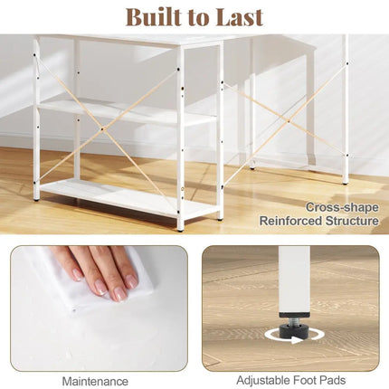 L-shaped 47 Inch Reversible Corner Desk with Adjustable Storage Shelves-White - White - L-Shaped Desks