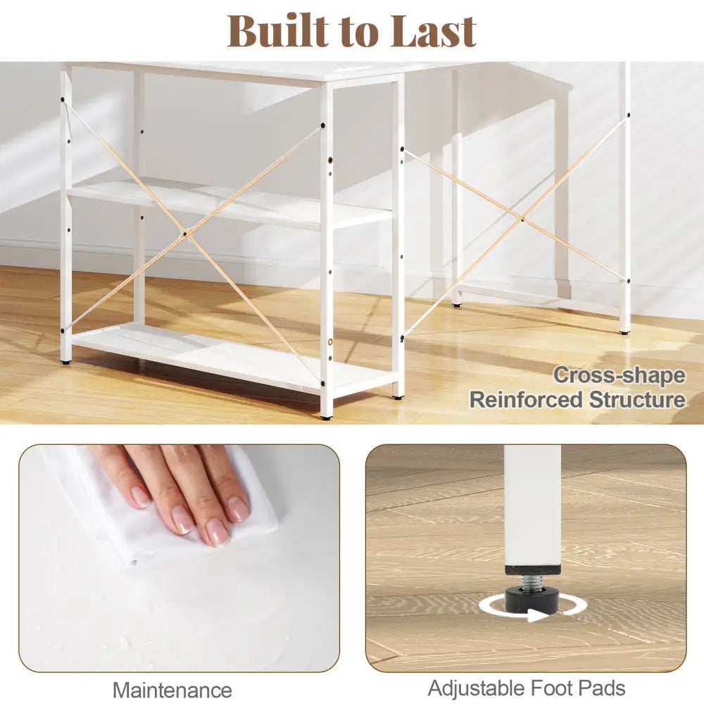 L-shaped 47 Inch Reversible Corner Desk with Adjustable Storage Shelves-White - White - L-Shaped Desks