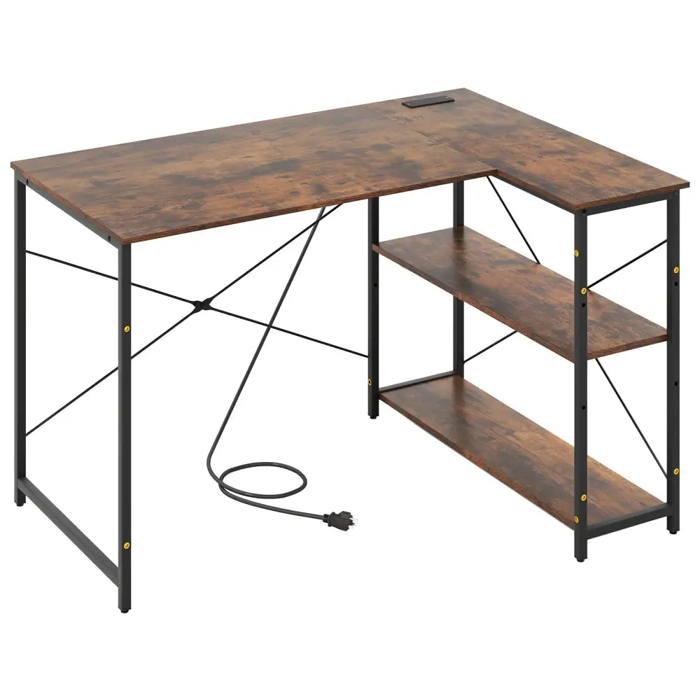 L-shaped 47 Inch Reversible Corner Desk with Adjustable Storage Shelves-Rustic Brown - Rustic Brown - L-Shaped Desks