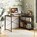 L-shaped 47 Inch Reversible Corner Desk with Adjustable Storage Shelves-Rustic Brown - Rustic Brown - L-Shaped Desks