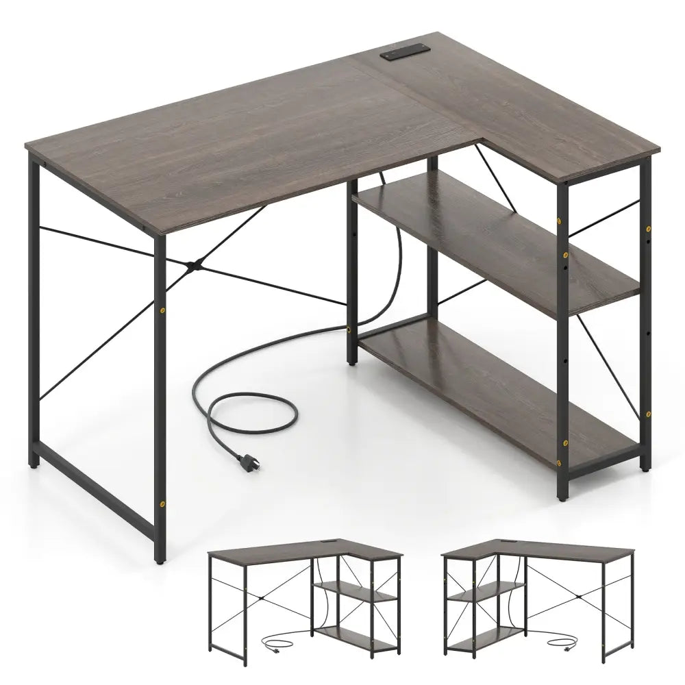 L-shaped 47 Inch Reversible Corner Desk with Adjustable Storage Shelves-Gray - Gray - L-Shaped Desks
