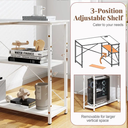L-shaped 47 Inch Reversible Corner Desk with Adjustable Storage Shelves-White - White - L-Shaped Desks