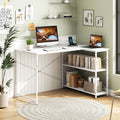 L-shaped 47 Inch Reversible Corner Desk with Adjustable Storage Shelves-White - White - L-Shaped Desks