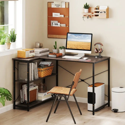 L-shaped 47 Inch Reversible Corner Desk with Adjustable Storage Shelves-Gray - Gray - L-Shaped Desks