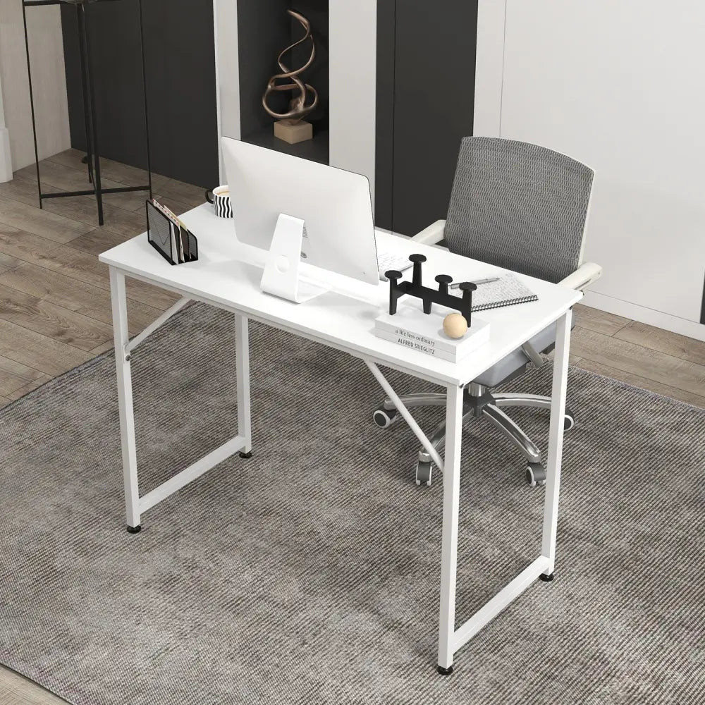 L Shaped Computer Desk and Writing Workstation for Home and Office-White - White - Writing Desks