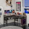 L-Shaped Computer Desk with Charging Station and Adjustable Shelf-Gray - Gray - L-Shaped Desks