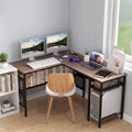 L-Shaped Computer Desk with Charging Station and Adjustable Shelf-Gray - Gray - L-Shaped Desks
