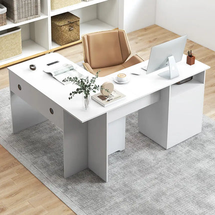 L-Shaped Computer Desk with Letter File Drawer-White - White - L-Shaped Desks