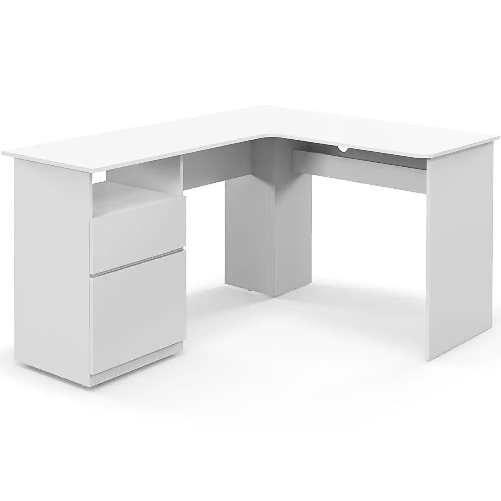 L-Shaped Computer Desk with Letter File Drawer-White - White - L-Shaped Desks