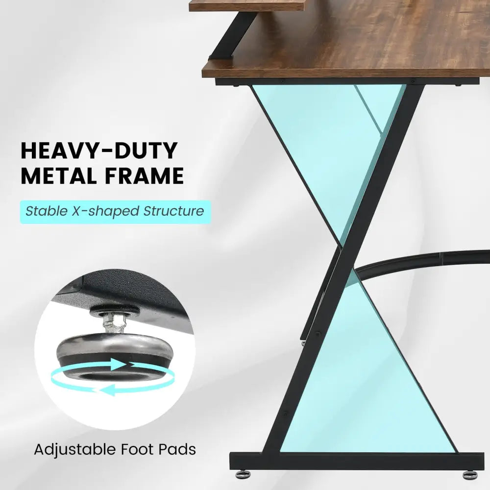 L-shaped Computer Desk with Power Outlet and Monitor Stand-Rustic Brown - Rustic Brown - L-Shaped Desks