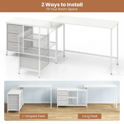 L-shaped Computer Desk with Power Outlet for Working Studying Gaming-White - White - L-Shaped Desks