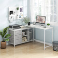 L-shaped Computer Desk with Power Outlet for Working Studying Gaming-White - White - L-Shaped Desks