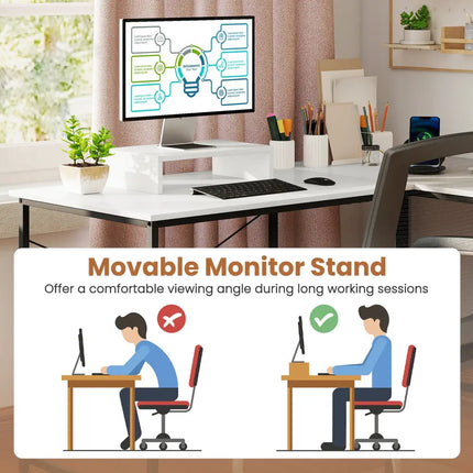 L-Shaped Computer Desk with Power Outlets and Monitor Shelf-White - White - L-Shaped Desks
