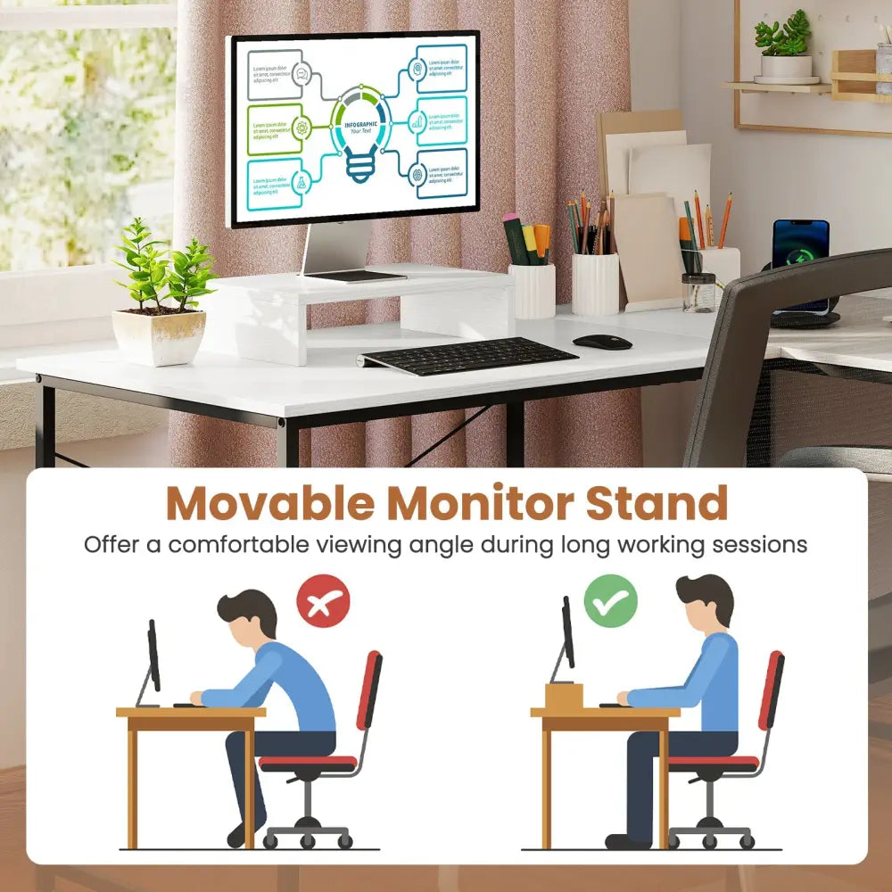 L-Shaped Computer Desk with Power Outlets and Monitor Shelf-White - White - L-Shaped Desks