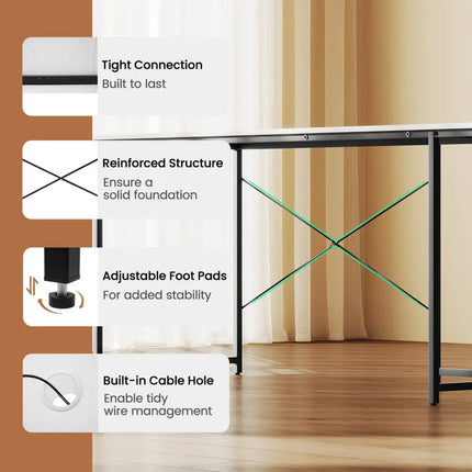 L-Shaped Computer Desk with Power Outlets and Monitor Shelf-White - White - L-Shaped Desks