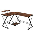 L-Shaped Computer Gaming Desk with Monitor Stand and Host Tray-Walnut - Walnut - L-Shaped Desks