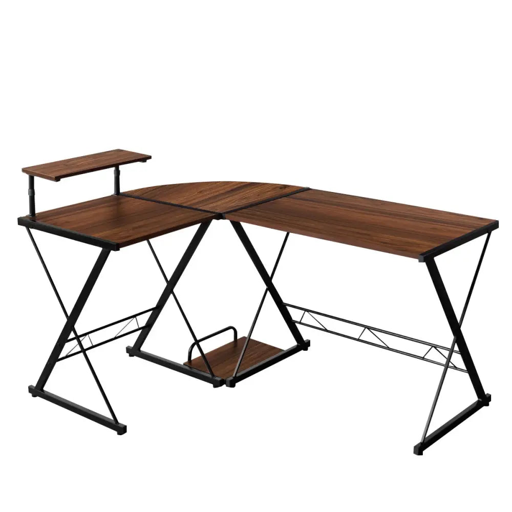 L-Shaped Computer Gaming Desk with Monitor Stand and Host Tray-Walnut - Walnut - L-Shaped Desks