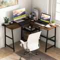 L Shaped Corner Computer Desk with Storage Shelves-Brown - Brown - L-Shaped Desks