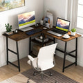 L Shaped Corner Computer Desk with Storage Shelves-Brown - Brown - L-Shaped Desks