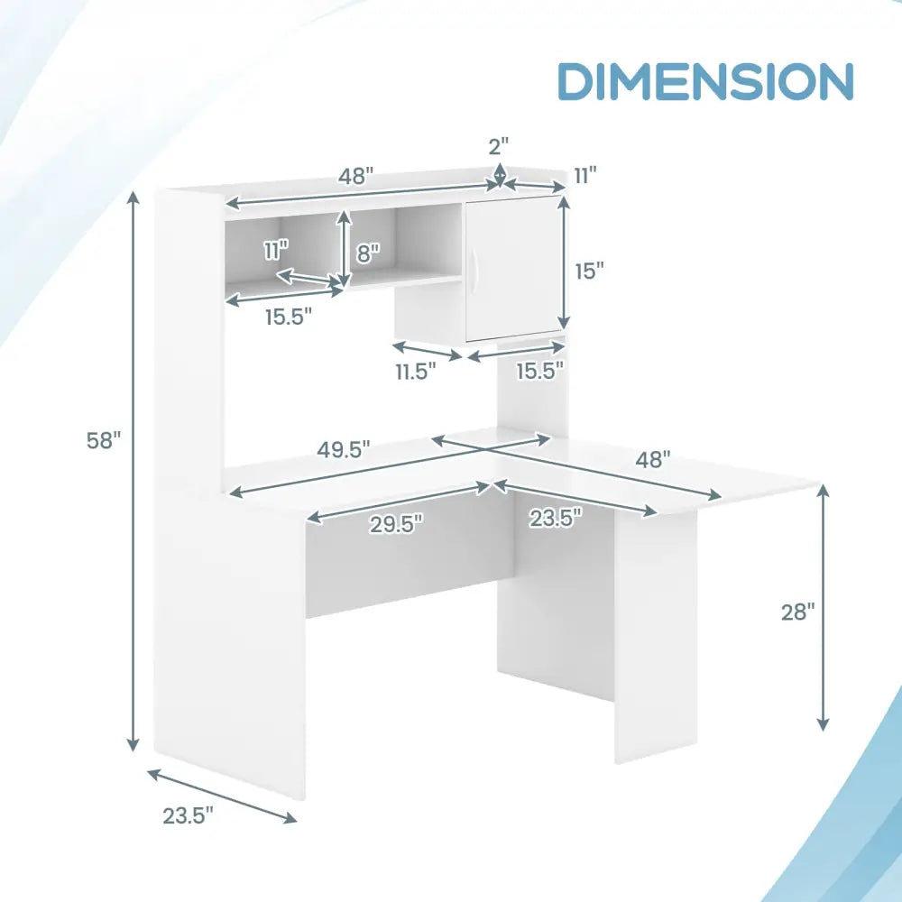 L-Shaped Desk Corner Computer Desk with Open Storage Hutch and Cabinet-White - White - Computer Desks