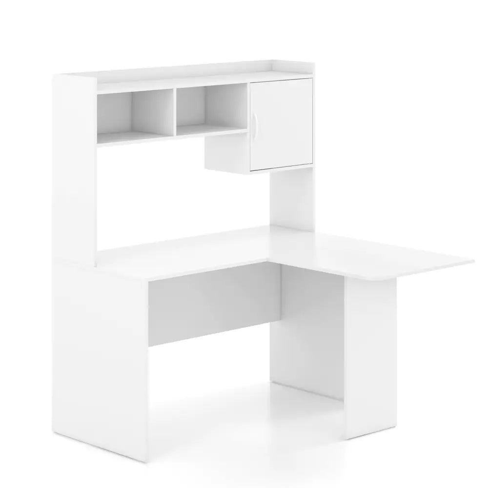 L-Shaped Desk Corner Computer Desk with Open Storage Hutch and Cabinet-White - White - Computer Desks