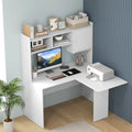 L-Shaped Desk Corner Computer Desk with Open Storage Hutch and Cabinet-White - White - Computer Desks