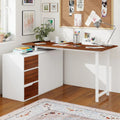 L-Shaped Desk with File Cabinet and Power Outlet Reversible Corner Computer Desk-White - White - L-Shaped Desks