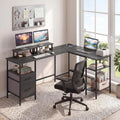 L Shaped Desk with Power Outlet Reversible Computer Desk with Monitor Stands-Black - Black - L-Shaped Desks