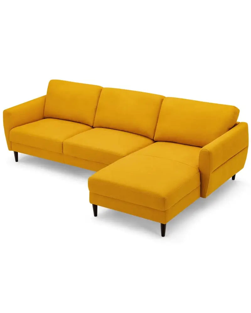 L-Shaped Fabric Sectional Sofa with Chaise Lounge and Solid Wood Legs-Yellow - Yellow - Sofas & Loveseats